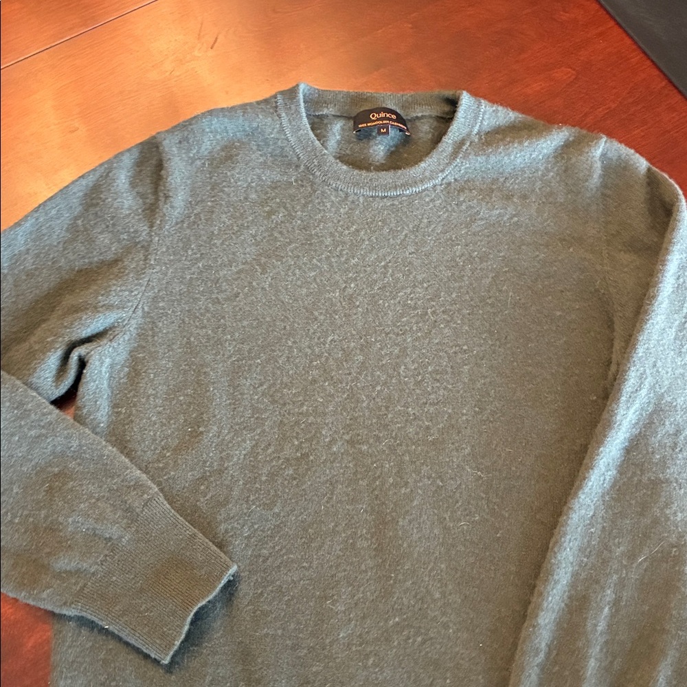 Quince 100% Mongolian Cashmere Crewneck Sweater in green